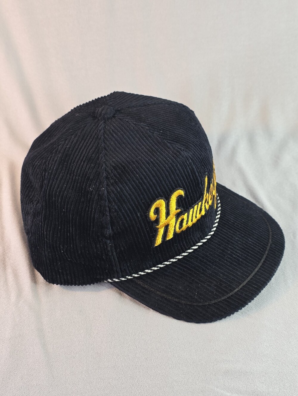 Iowa Hawkeyes Vintage Spell Out Script Black Corduroy Baseball Snap Back Hat Cap - Picture 2 of 6
